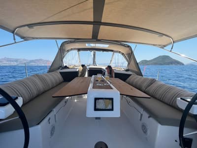 Cockpit of Isabella, a Dufour 430 GL sailboat at Marmaris, Turkey