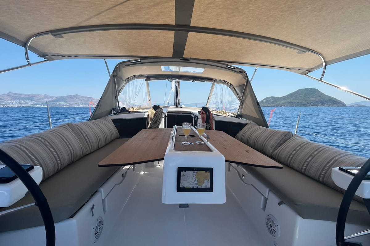 Cockpit of Isabella, a Dufour 430 GL sailboat at Marmaris, Turkey