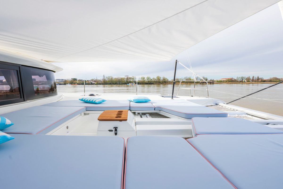 Deck of Lodire, a Lagoon 46 OW catamaran at Athens, Greece