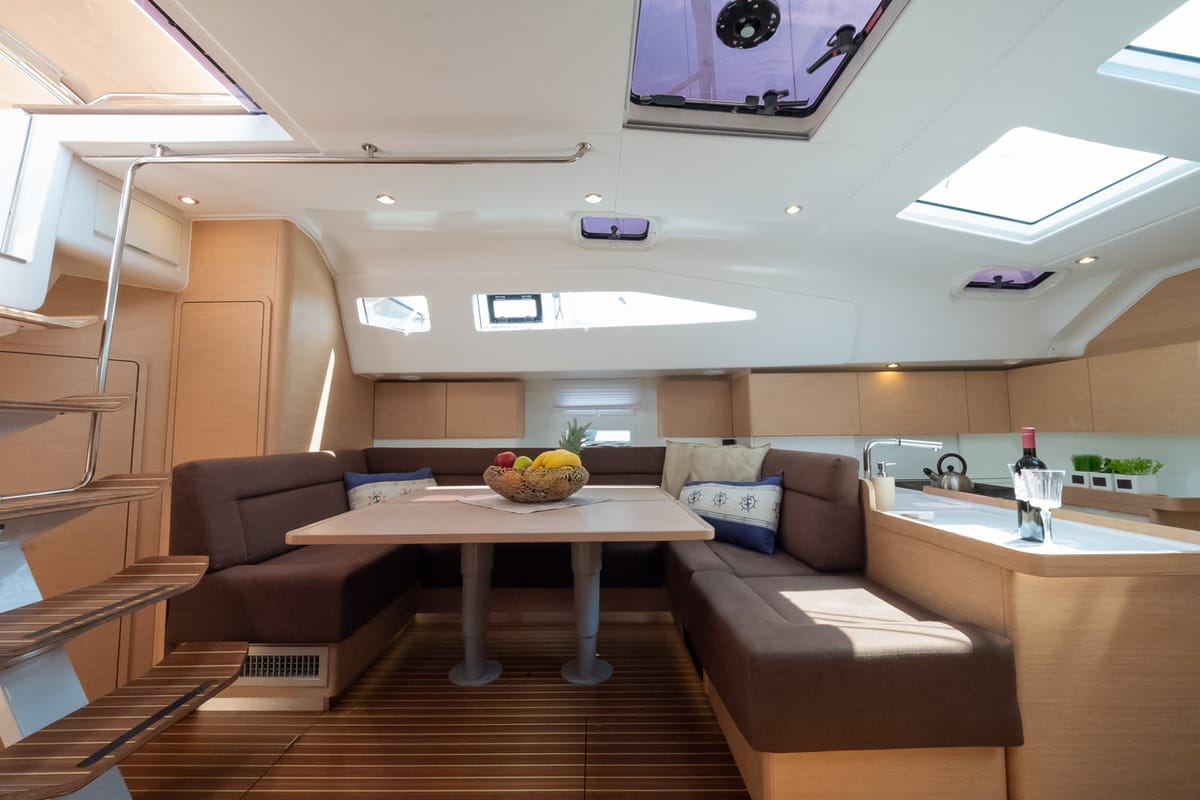 Salon of Alegria I, a Elan Impression 50 sailboat at Grad Biograd na Moru, Croatia