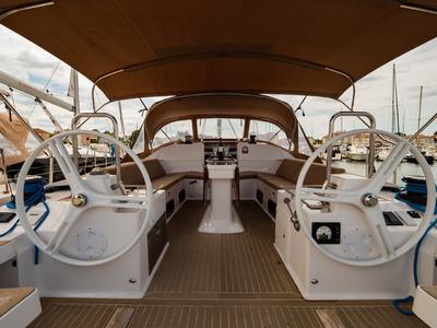 Cockpit of Alegria I, a Elan Impression 50 sailboat at Grad Biograd na Moru, Croatia