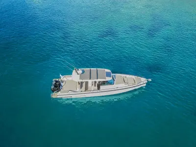 Exterior view of ZEUS, a Axopar 37  Sun Top motorboat at Eretria Municipal Unit, Greece