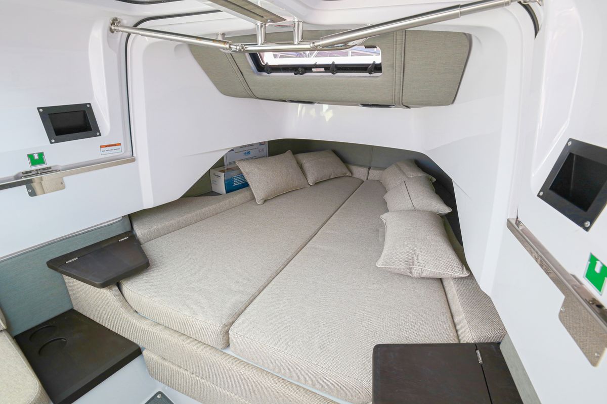 Cabin on ZEUS, a Axopar 37 Sun Top motorboat at Eretria Municipal Unit, Greece