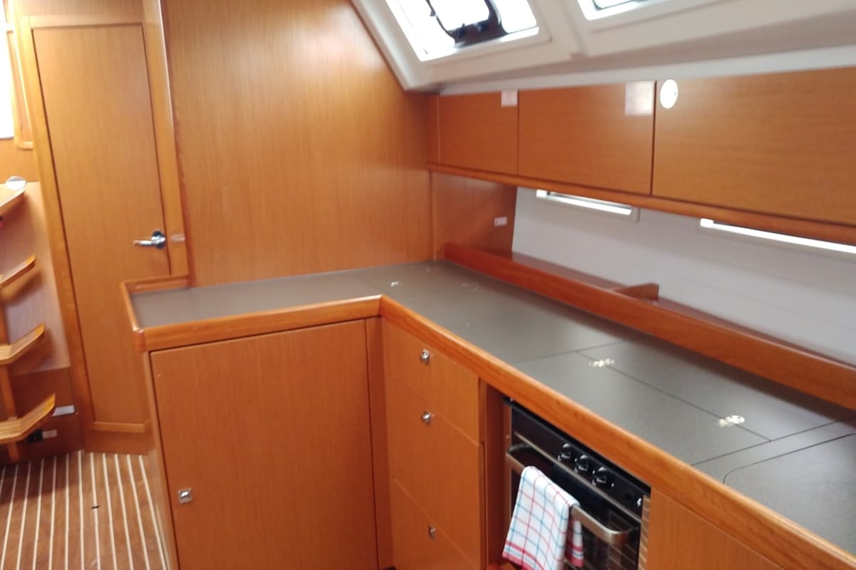Galley of EFI, a Bavaria Cruiser 46 sailboat at Athens, Greece