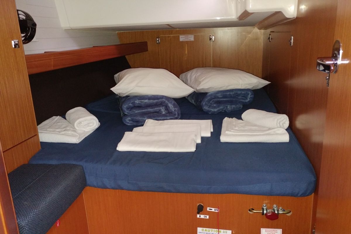 Cabin on EFI, a Bavaria Cruiser 46 sailboat at Athens, Greece