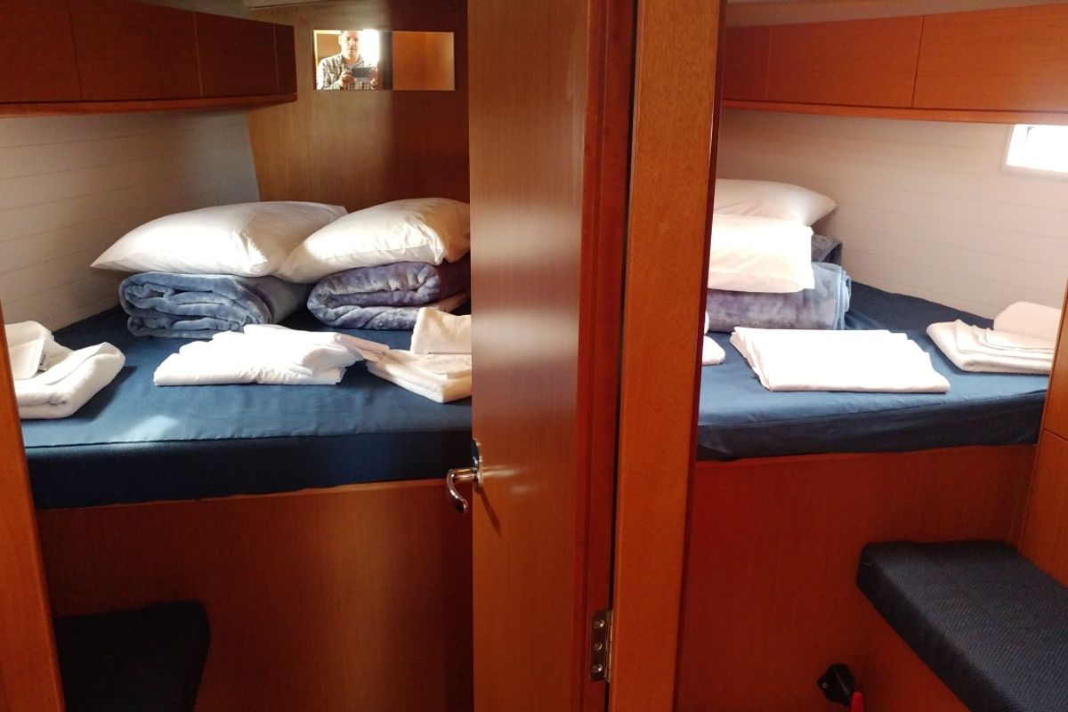 Cabin on EFI, a Bavaria Cruiser 46 sailboat at Athens, Greece