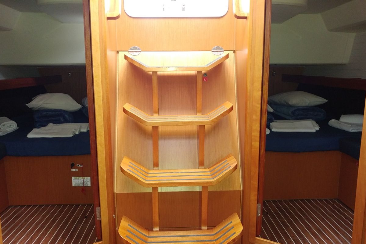 Cabin on EFI, a Bavaria Cruiser 46 sailboat at Athens, Greece
