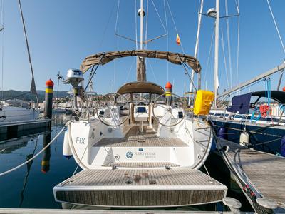 Deck of FIX, a Bavaria 34 sailboat at Baiona, Spain