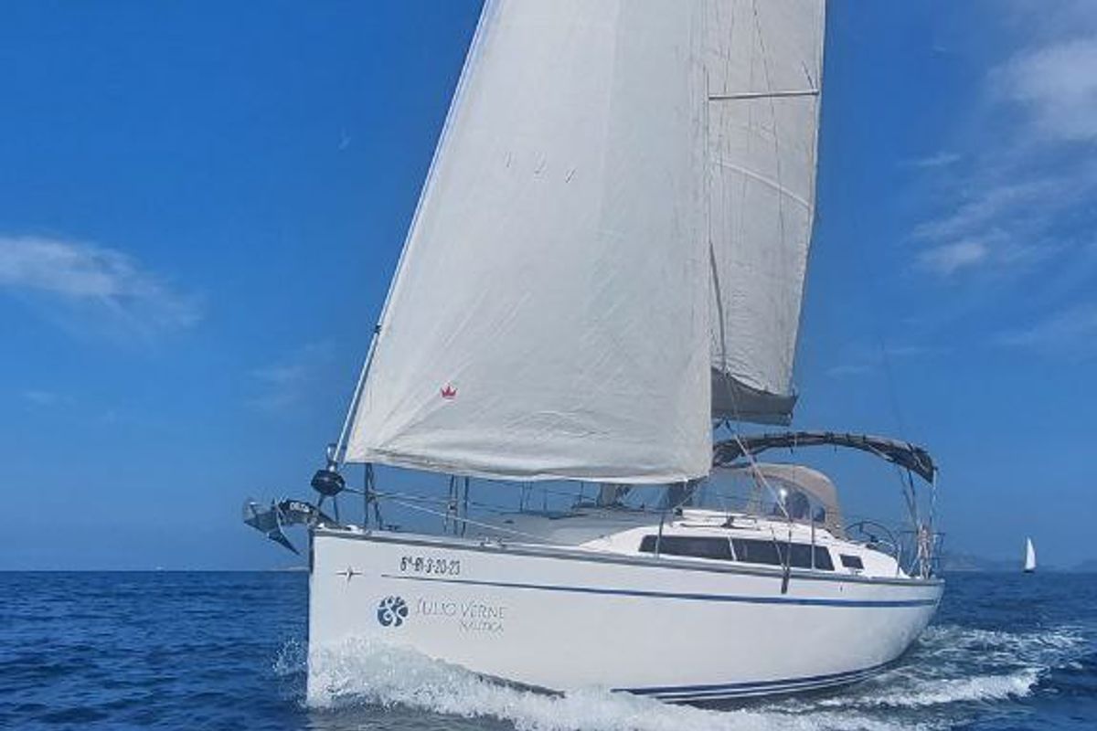 Exterior view of FIX, a Bavaria 34 sailboat at Baiona, Spain