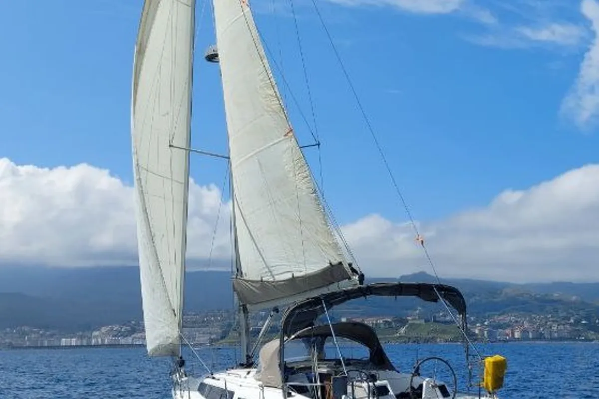 Exterior view of FIX, a Bavaria 34 sailboat at Baiona, Spain