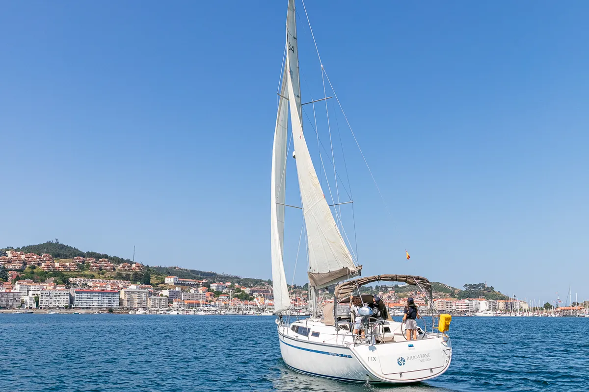 Exterior view of FIX, a Bavaria 34 sailboat at Baiona, Spain