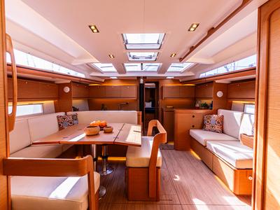 Salon of Dream Planet, a Dufour 520 Grand Large sailboat at Tonnarella, Italy