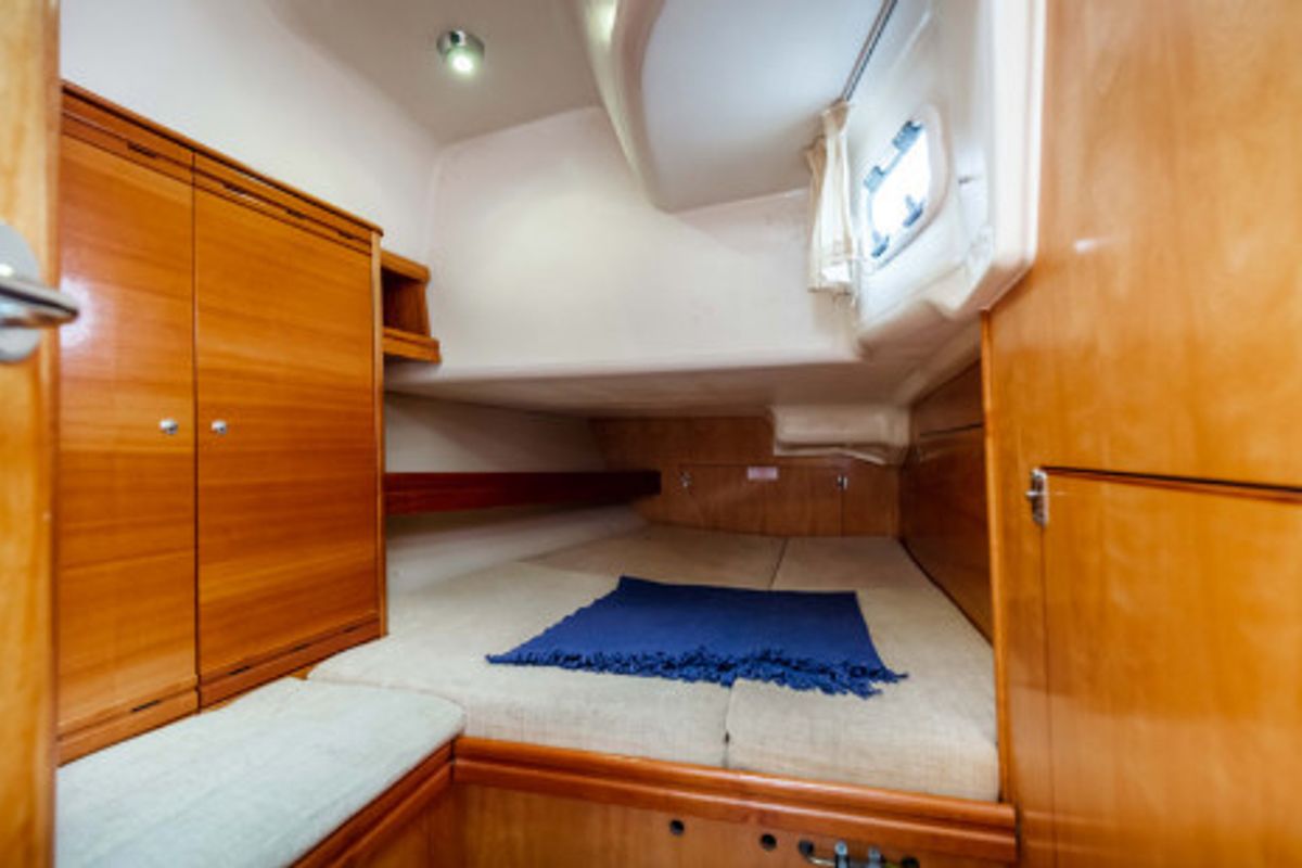 Cabin on Meer Elis, a Bavaria 44 Vision sailboat at Bergen, Norway