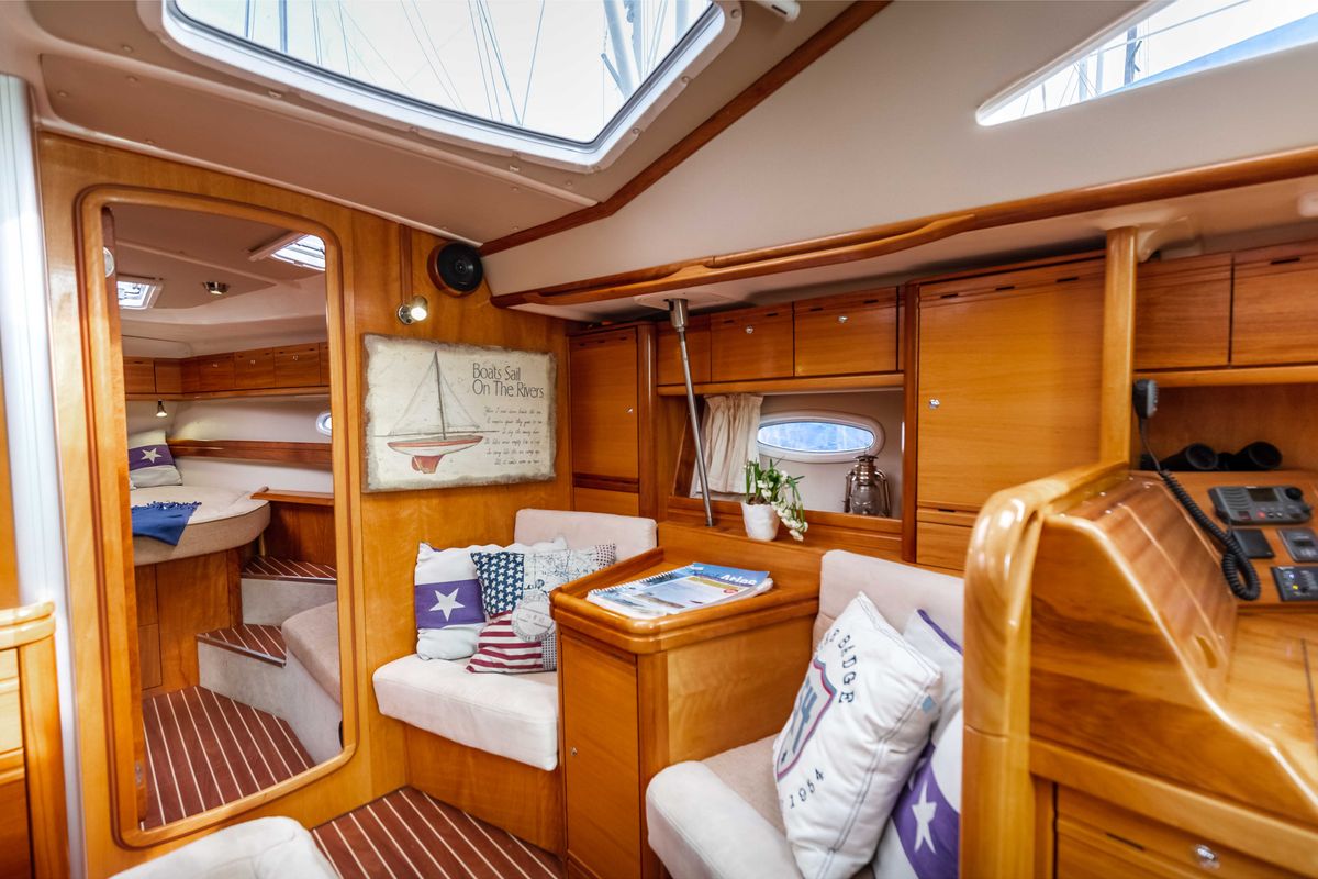 Salon of Meer Elis, a Bavaria 44 Vision sailboat at Bergen, Norway