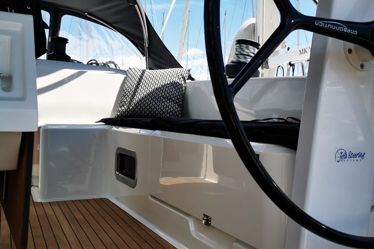 Cockpit of Marie, a Bavaria Cruiser 51 sailboat at Seget Donji, Croatia