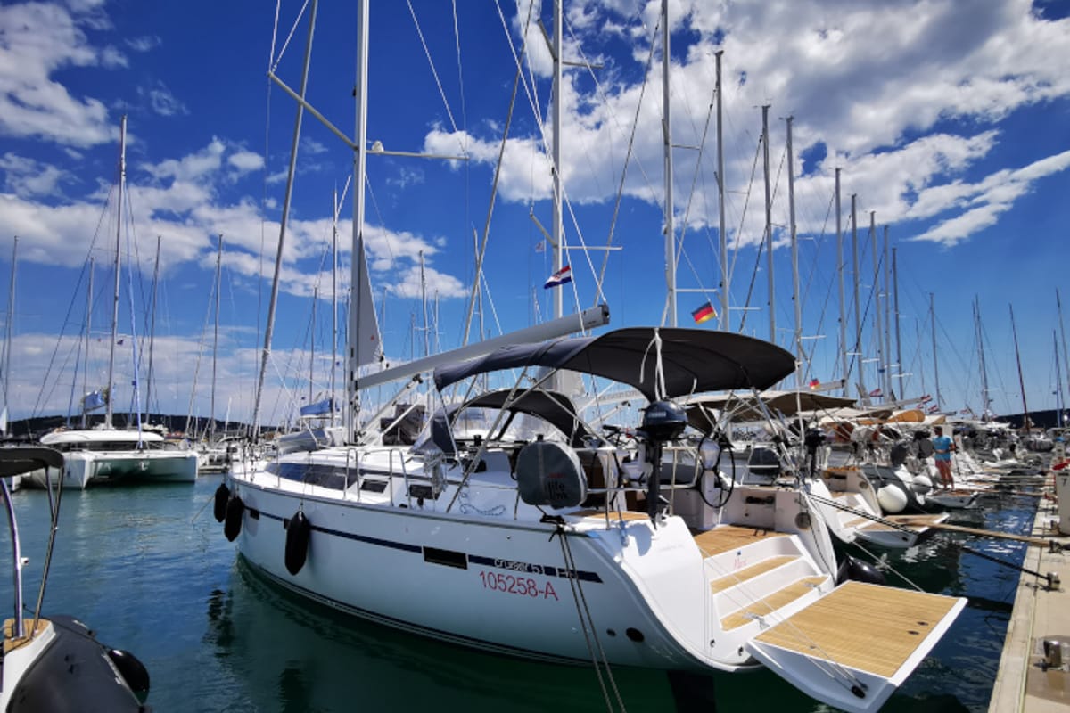 Exterior view of Marie, a Bavaria Cruiser 51 sailboat at Seget Donji, Croatia