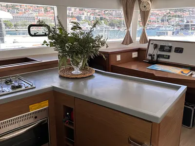 Galley of Fantasy, a Lagoon 450 Sport catamaran at Općina Rogoznica, Croatia