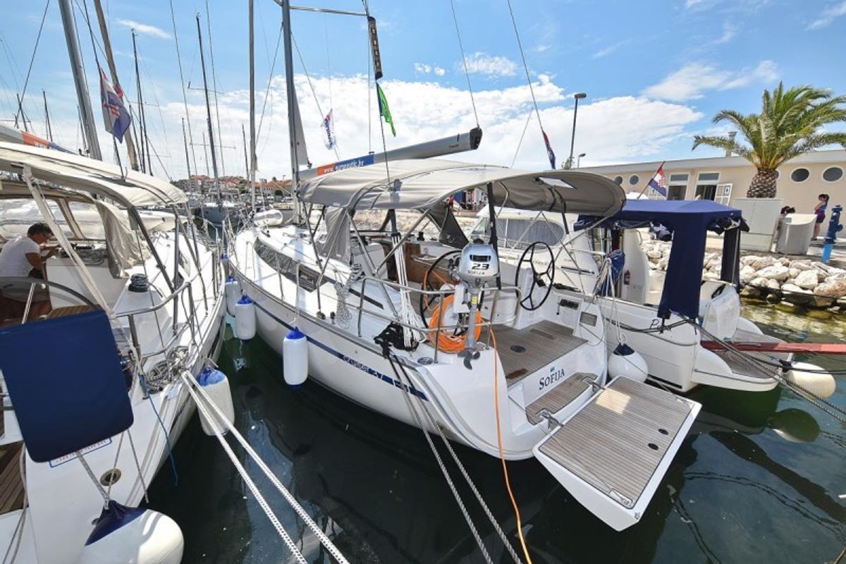 Exterior view of Sofija, a Bavaria Cruiser 37 sailboat at Grad Biograd na Moru, Croatia