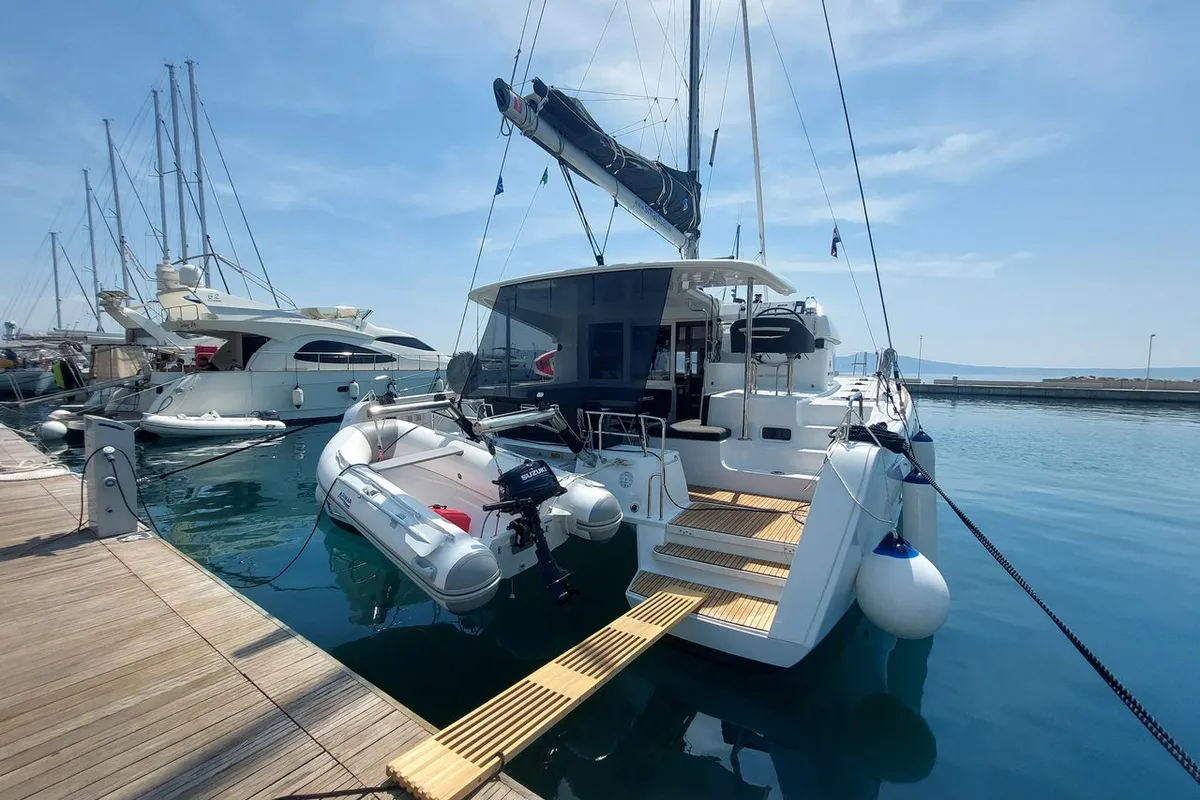 Exterior view of Manu, a Lagoon 40 catamaran at Seget Donji, Croatia