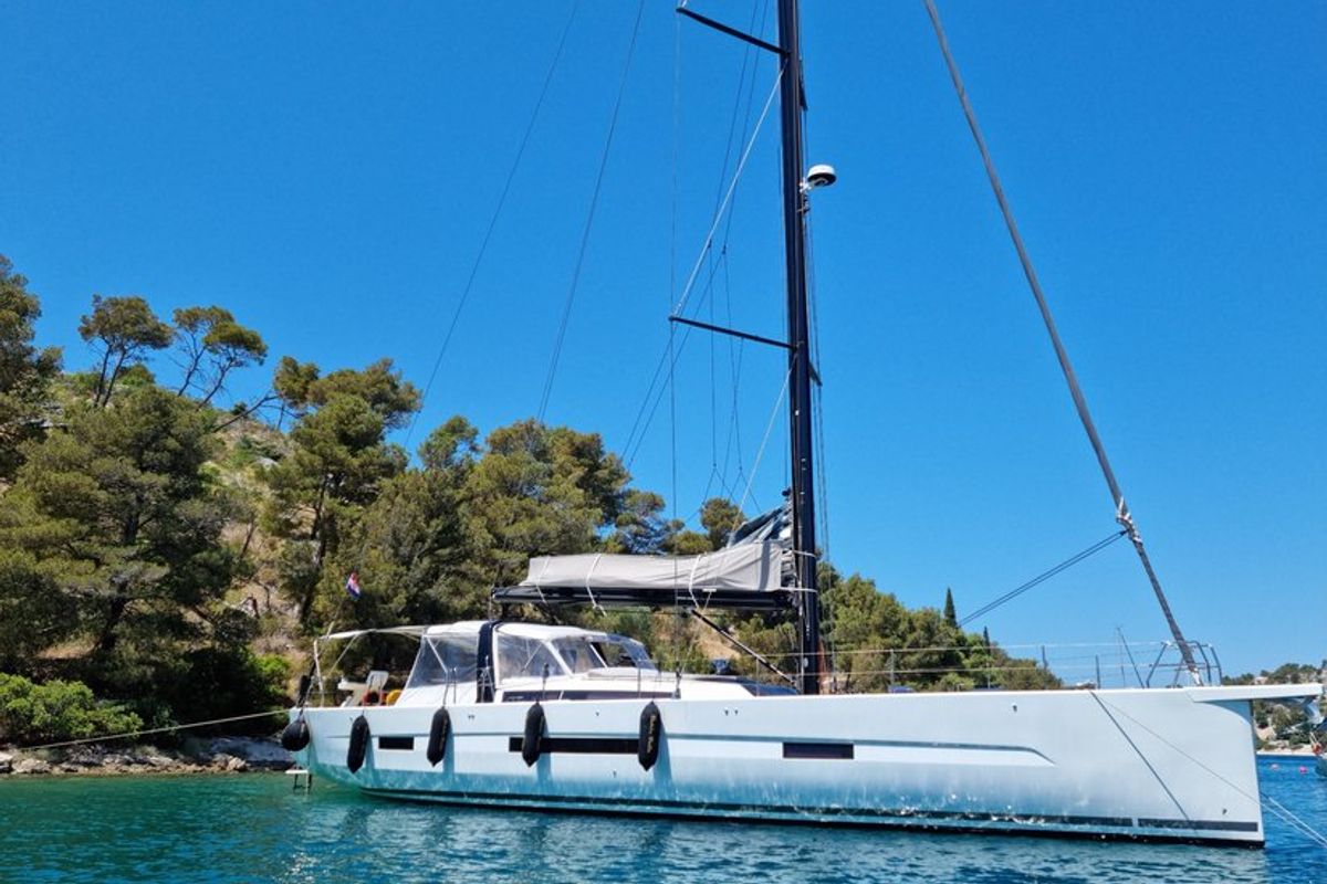 Exterior view of Bahia Feliz V, a Dufour Exclusive 63 sailboat at Primošten, Croatia