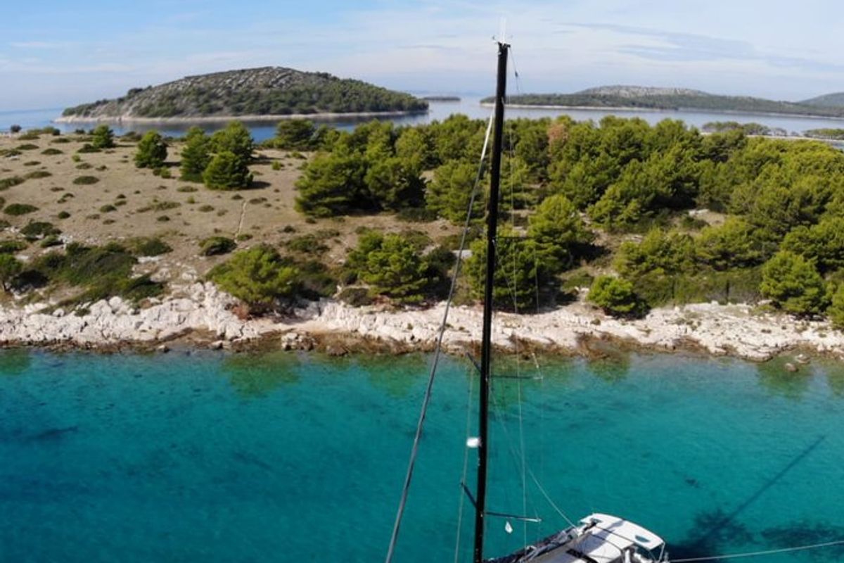 Exterior view of Bahia Feliz V, a Dufour Exclusive 63 sailboat at Primošten, Croatia