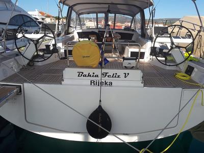 Cockpit of Bahia Feliz V, a Dufour Exclusive 63 sailboat at Primošten, Croatia