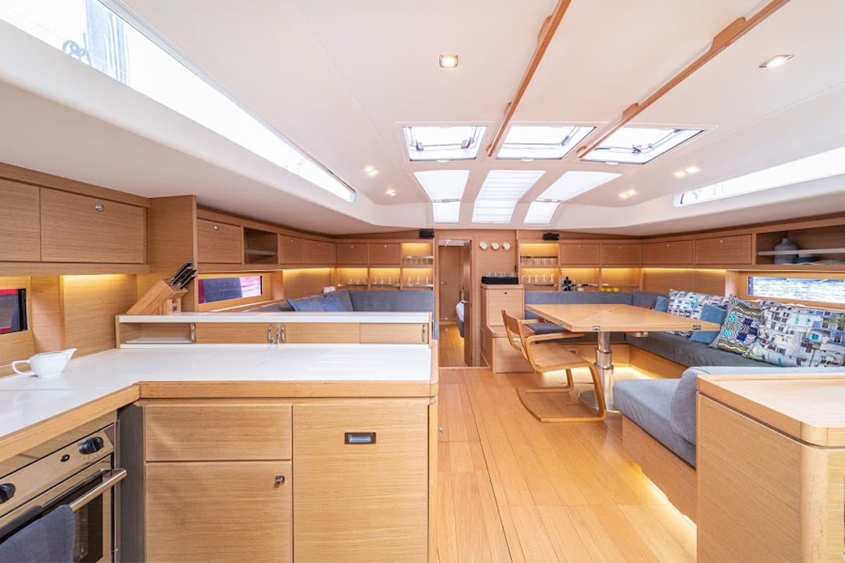 Salon of Bahia Feliz V, a Dufour Exclusive 63 sailboat at Primošten, Croatia