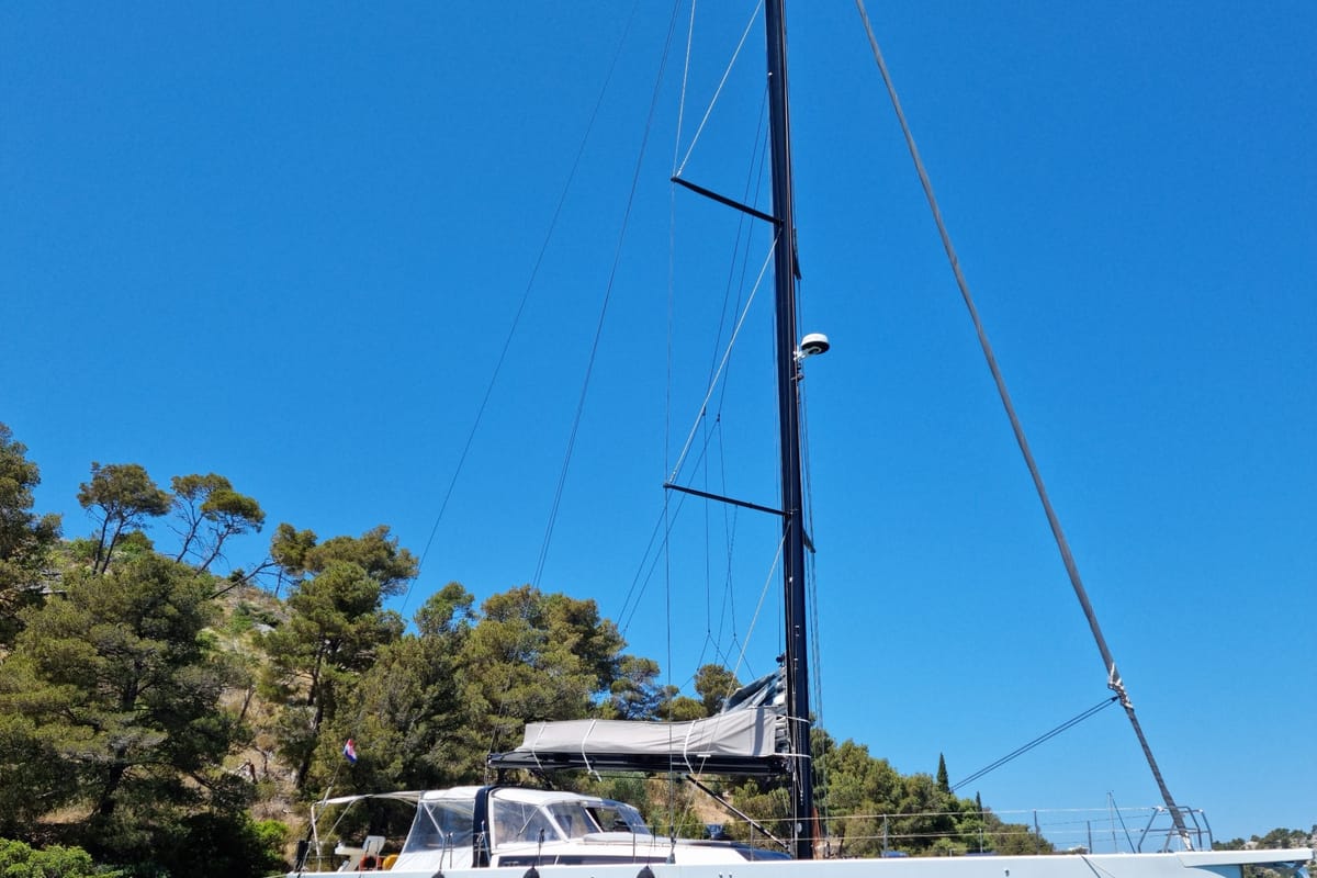 Exterior view of Bahia Feliz V, a Dufour Exclusive 63 sailboat at Primošten, Croatia