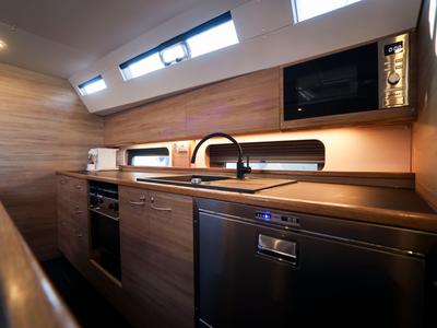 Galley of Luna Blu, a D&D Kufner 50 sailboat at Salerno, Italy