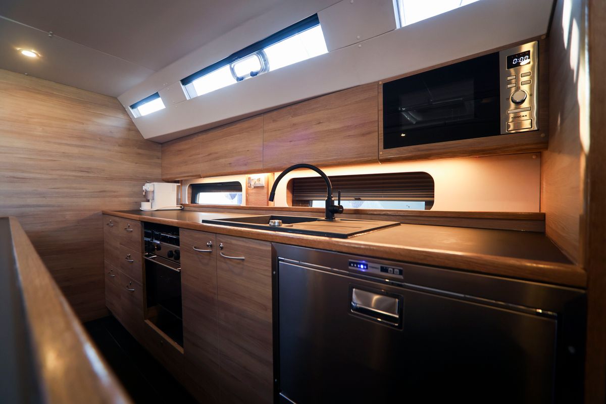 Galley of Luna Blu, a D&D Kufner 50 sailboat at Salerno, Italy