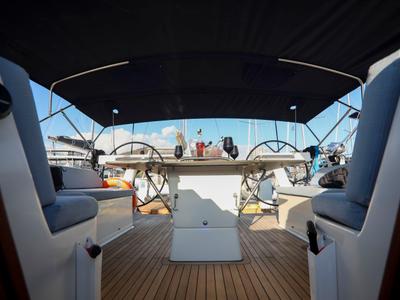 Cockpit of Luna Blu, a D&D Kufner 50 sailboat at Salerno, Italy