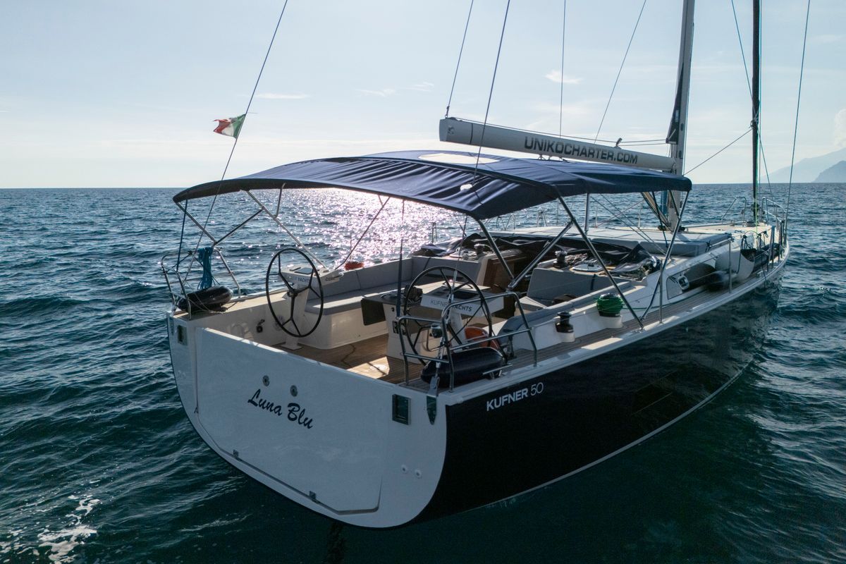 Exterior view of Luna Blu, a D&D Kufner 50 sailboat at Salerno, Italy