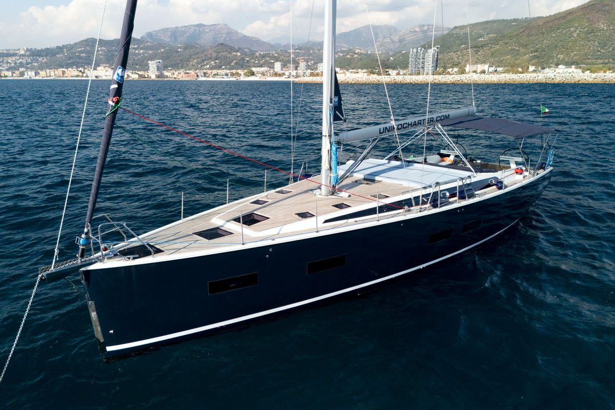 Exterior view of Luna Blu, a D&D Kufner 50 sailboat at Salerno, Italy