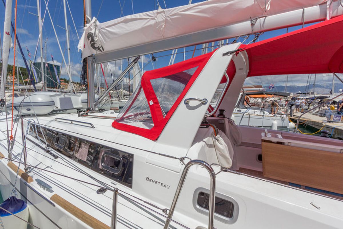 Exterior view of Mare Nostrum II, a Beneteau Oceanis 38.1 sailboat at Općina Marina, Croatia