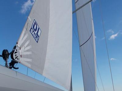 Deck of Destiny, a Bavaria Cruiser 45 sailboat at Kontokali, Greece