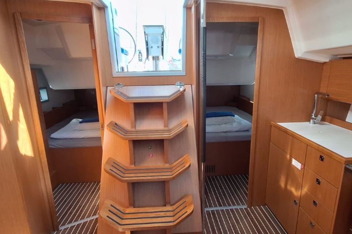 Salon of Papagena, a Bavaria C38 sailboat at Grad Šibenik, Croatia
