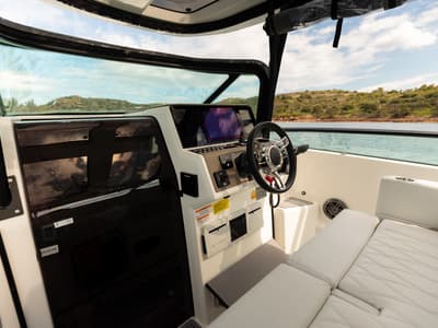 Cockpit of Aquallou, a Saxdor Yachts Saxdor 270 GTO motorboat at Anavissos Municipal Unit, Greece