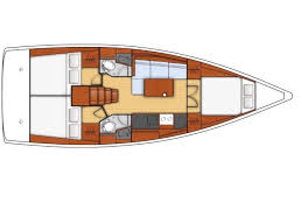Floor plan of Ánemos, a Beneteau Oceanis 38 sailboat at U Pàize/Carloforte, Italy