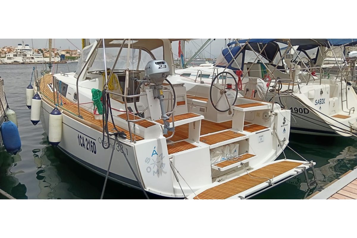 Exterior view of Ánemos, a Beneteau Oceanis 38 sailboat at U Pàize/Carloforte, Italy