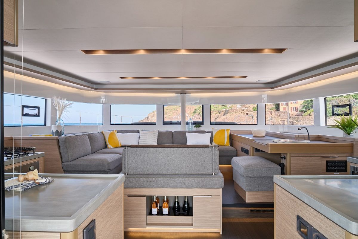 Salon of Princess Hana, a Lagoon 51 catamaran at Grad Trogir, Croatia