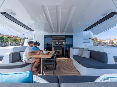 Deck of Princess Hana, a Lagoon 51 catamaran at Grad Trogir, Croatia