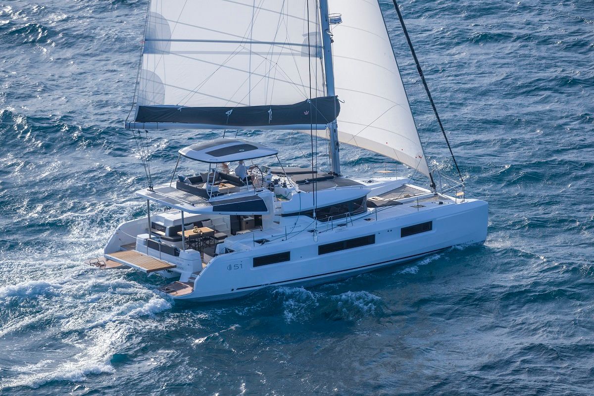 Exterior view of Princess Hana, a Lagoon 51 catamaran at Grad Trogir, Croatia