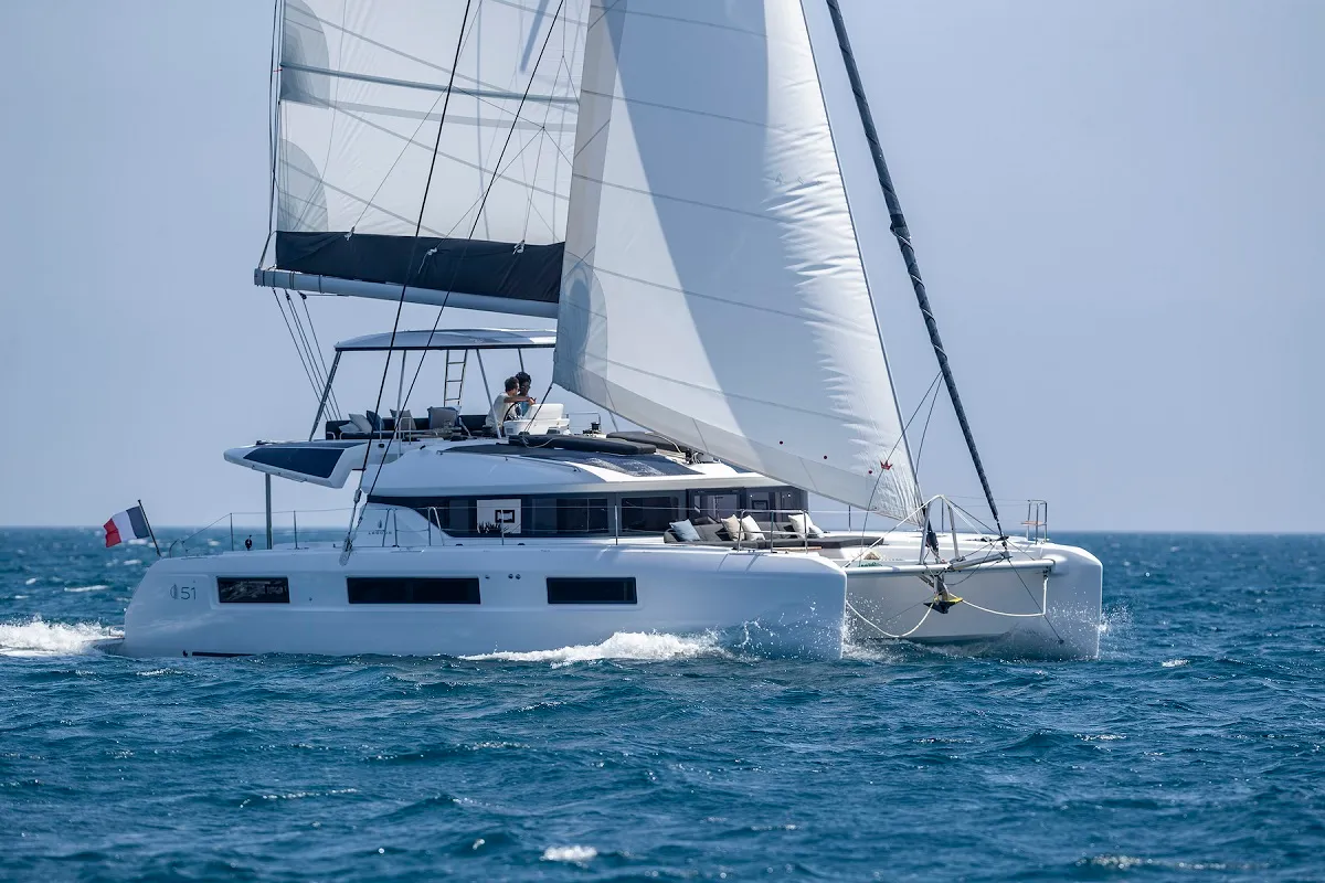 Exterior view of Princess Hana, a Lagoon 51 catamaran at Grad Trogir, Croatia