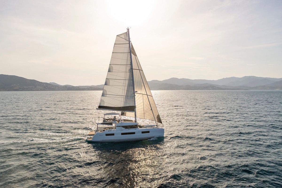 Exterior view of Princess Hana, a Lagoon 51 catamaran at Grad Trogir, Croatia