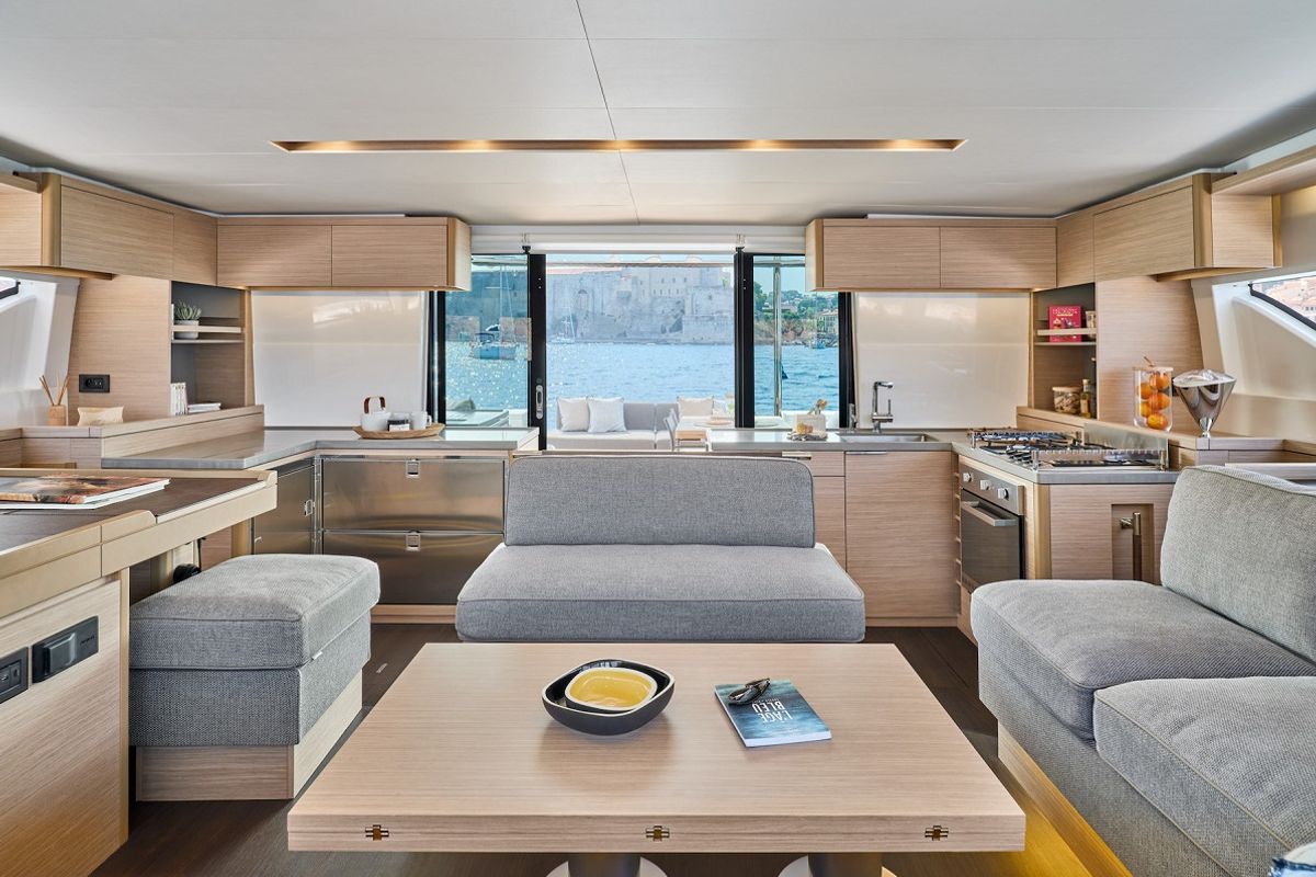 Salon of Princess Hana, a Lagoon 51 catamaran at Grad Trogir, Croatia