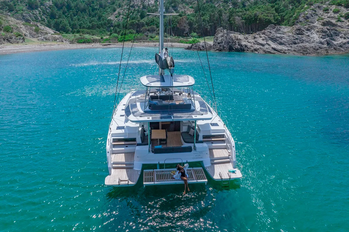 Exterior view of Princess Hana, a Lagoon 51 catamaran at Grad Trogir, Croatia