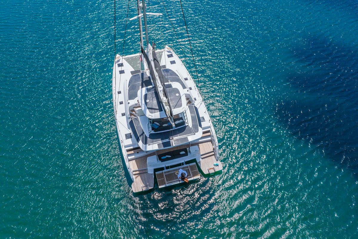 Exterior view of Princess Hana, a Lagoon 51 catamaran at Grad Trogir, Croatia