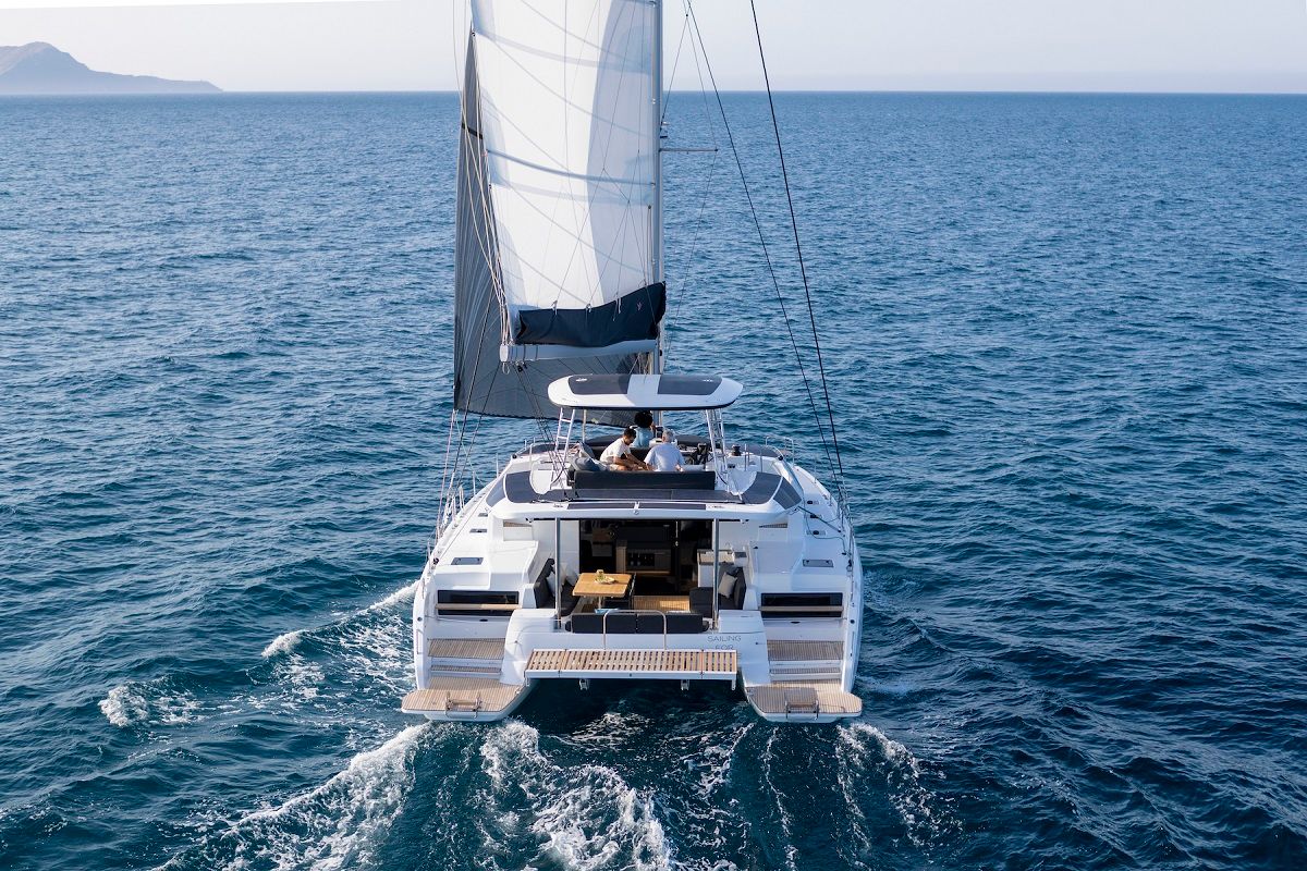Exterior view of Princess Hana, a Lagoon 51 catamaran at Grad Trogir, Croatia
