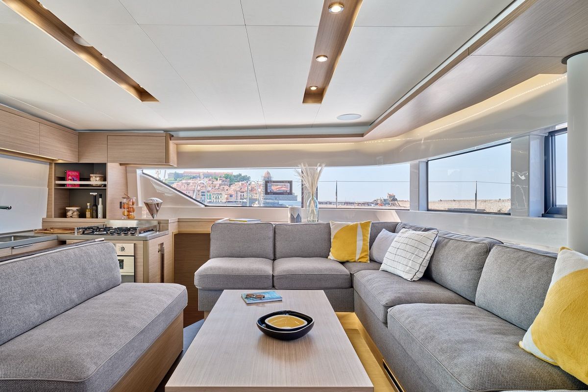 Salon of Princess Hana, a Lagoon 51 catamaran at Grad Trogir, Croatia