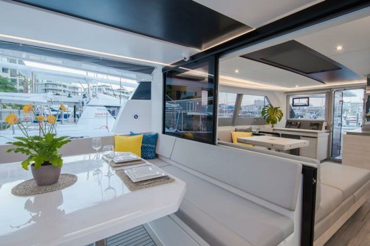 Salon of Hakuna Matata, a Leopard 50 catamaran at Marmaris, Turkey